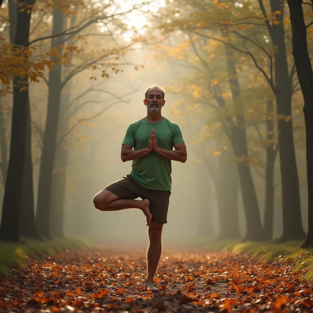 Posture de yoga dans la forêt